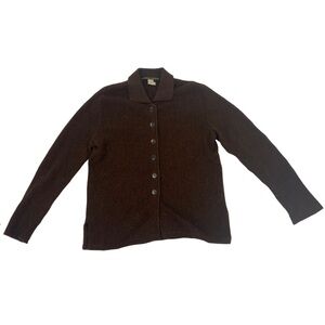 PERUVIAN CONNECTION Vintage Brown Collared Cardigan Aplaca Wool